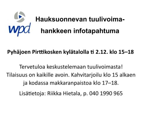 Lehti-ilmoitus wpd:n tuulivoimatapahtumasta