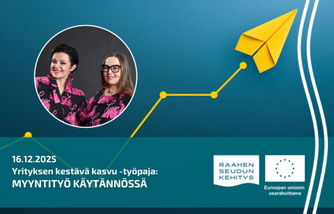 Tapahtuman tiedot ja kuva kouluttajista. Taustalla keltainen paperilennokki.