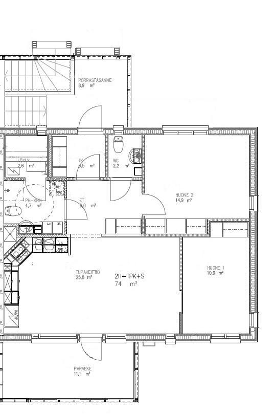 Pohjapiirros asunto 74 neliöä